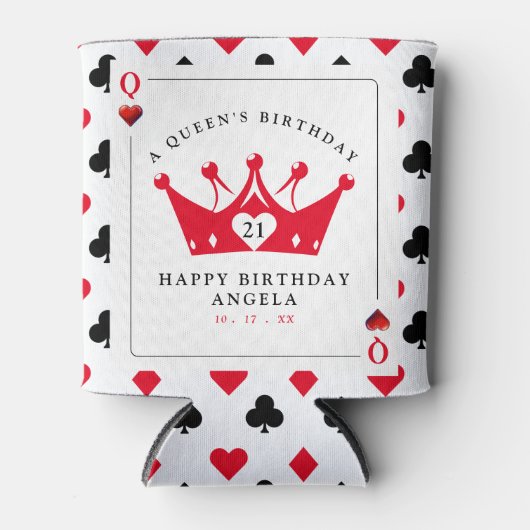 21e verjaardag Queen of Hearts Casino Poker Kaart Blikjeskoeler (Voorkant)