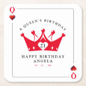 21e verjaardag Queen of Hearts Casino Poker Kaart Kartonnen Onderzetters (Voorkant)