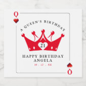 21e verjaardag Queen of Hearts Casino Poker Kaart Sparkling Wijnetiket (Enkel label)