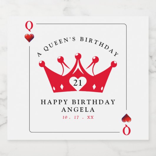 21e verjaardag Queen of Hearts Casino Poker Kaart Sparkling Wijnetiket (Enkel label)