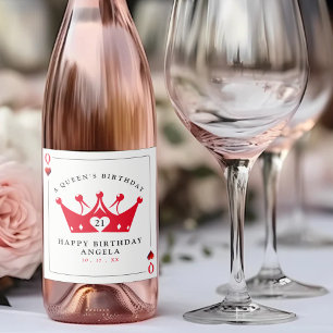 21e verjaardag Queen of Hearts Casino Poker Kaart Sparkling Wijnetiket