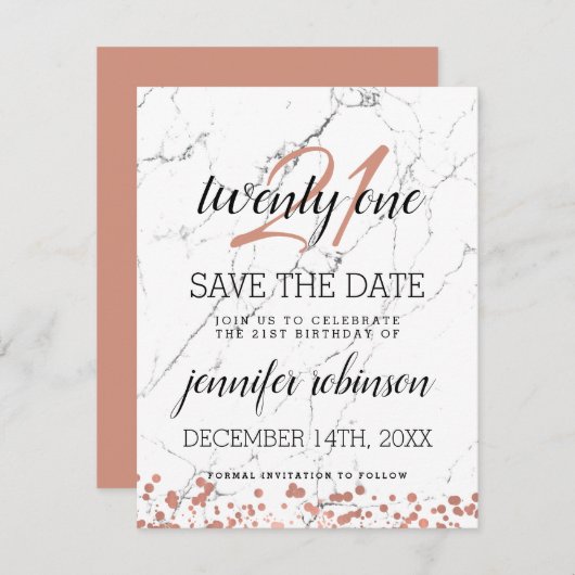 21e verjaardag Red de datum waarop de goudmarmer i Save The Date (Voorkant / Achterkant)
