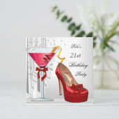 21e verjaardag Red White Cocktail Shoe Kaart (Staand voorkant)