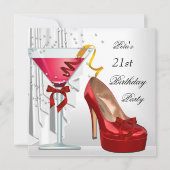 21e verjaardag Red White Cocktail Shoe Kaart (Voorkant)