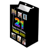 21e verjaardag: Regenboog "21", aangepaste foto's Medium Cadeauzakje (Voorkant Gekanteld)