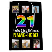21e verjaardag: Regenboog "21", aangepaste foto's Medium Cadeauzakje (Voorkant)