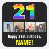 21e verjaardag: Regenboog "21"; Aangepaste foto's  Vierkante Sticker (Voorkant)