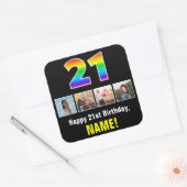 21e verjaardag: Regenboog "21"; Aangepaste foto's  Vierkante Sticker (Envelop)