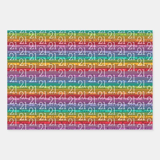 21e verjaardag regenboog strepen inpakpapier vel (Voorkant)