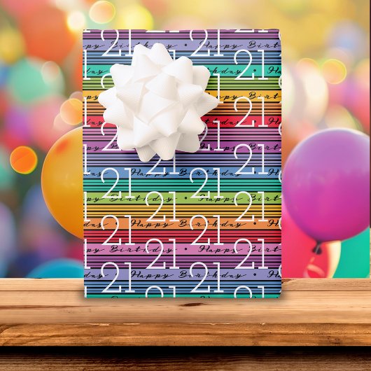 21e verjaardag regenboog strepen inpakpapier vel