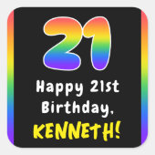 21e verjaardag: Regenboogspectrum # 21, Aangepaste Vierkante Sticker (Voorkant)
