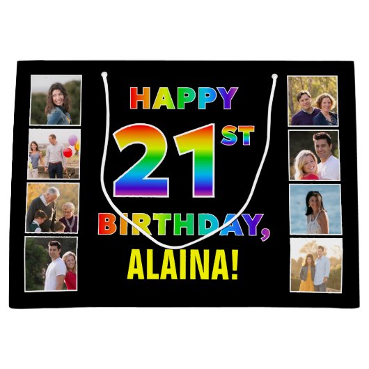 21e verjaardag: Regenboogtekst, aangepaste foto's  Groot Cadeauzakje (Voorkant)