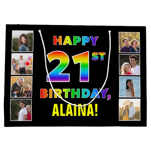 21e verjaardag: Regenboogtekst, aangepaste foto's  Groot Cadeauzakje (Achterkant)
