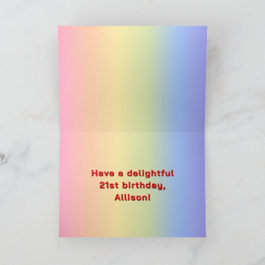 21e verjaardag: Regenboogtekst, aangepaste foto's Kaart (Binnen)