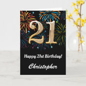 21e verjaardag regenboogvuurwerk zwart en goud kaart (Gele Bloem)