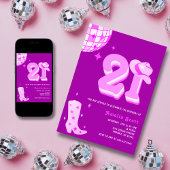 21e verjaardag Retro Disco Cowgirl Rodeo Hot Pink Kaart