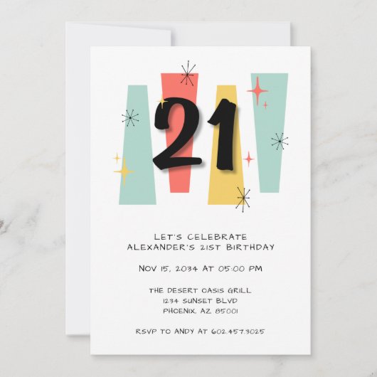 21e verjaardag Retro Midcentury Modern Kleurrijk Kaart (Voorkant)