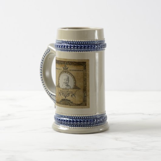 21e Verjaardag Retro Rustiek Monogram Foto Bierpul (Voorkant links)