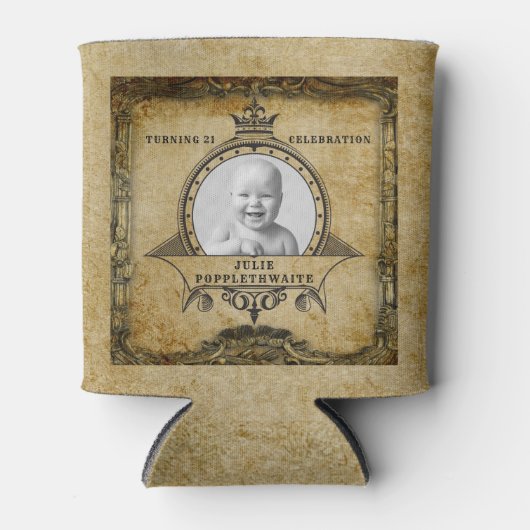 21e Verjaardag  Retro Rustiek Monogram Foto Blikjeskoeler (Voorkant)