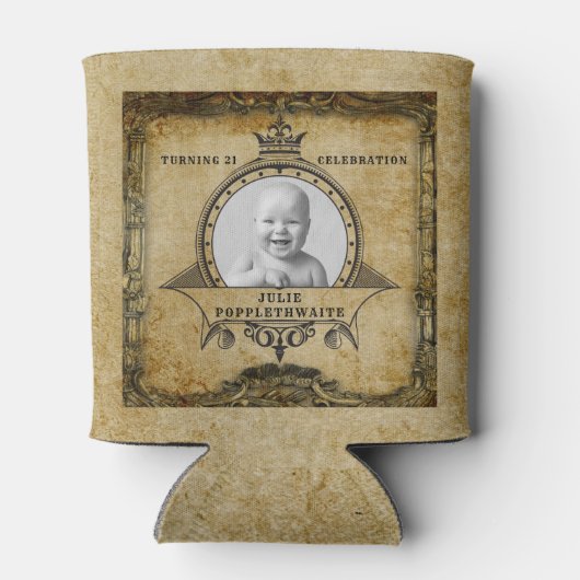 21e Verjaardag Retro Rustiek Monogram Foto Blikjeskoeler (Achterkant)