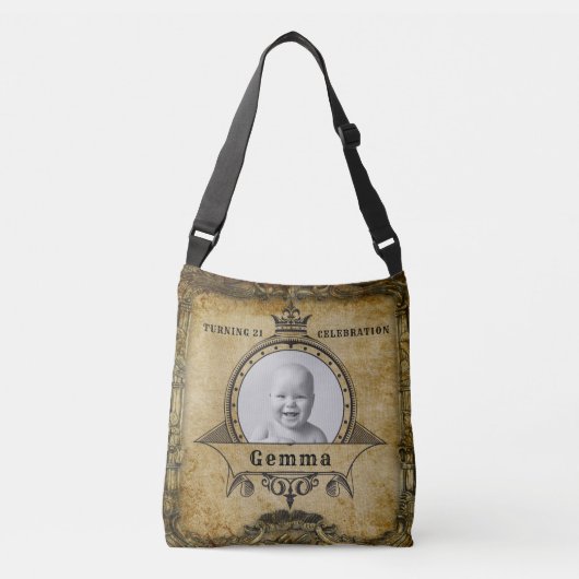 21e Verjaardag  Retro Rustiek Monogram Foto Crossbody Tas (Voorkant)