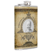 21e Verjaardag Retro Rustiek Monogram Foto Heupfles (Rechts)