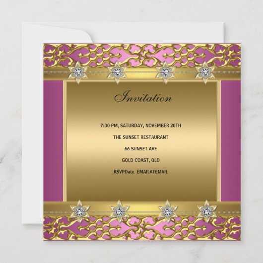 21e verjaardag Rich Pink Elegant  Gold Kaart (Achterkant)