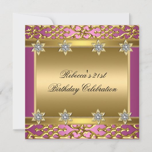 21e verjaardag Rich Pink Elegant  Gold Kaart (Voorkant)