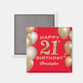 21e verjaardag Rode en gouden ballonnen van de par Magneet (Voorkant / Achterkant)