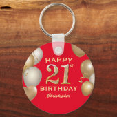 21e verjaardag Rode en gouden ballonnen van de par Sleutelhanger (Voorkant)