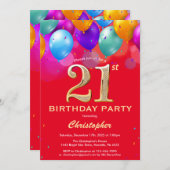 21e verjaardag Rode en gouden kleurrijke ballonnen Kaart (Voorkant / Achterkant)