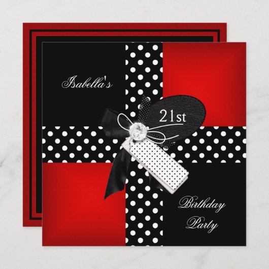 21e verjaardag Rode Polka Dot Black White Kaart (Voorkant / Achterkant)