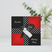 21e verjaardag Rode Polka Dot Black White Kaart (Staand voorkant)