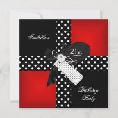 21e verjaardag Rode Polka Dot Black White Kaart (Voorkant)