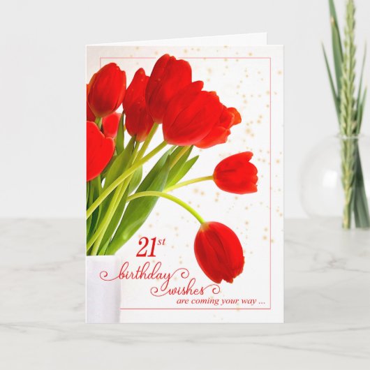 21e verjaardag Rode Tulpen voor haar Kaart (Voorkant)