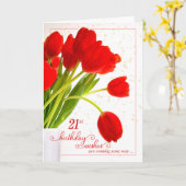21e verjaardag Rode Tulpen voor haar Kaart (Gele Bloem)