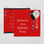 21e verjaardag Rode zwarte zilveren witte ballonne Kaart (Voorkant / Achterkant)