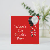 21e verjaardag Rode zwarte zilveren witte ballonne Kaart (Staand voorkant)