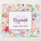 21e verjaardag romantische waterkleurige roze bloe sparkling wijnetiket (Enkel label)