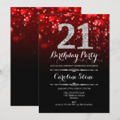 21e verjaardag - Rood Zwart Zilver Kaart (Voorkant / Achterkant)