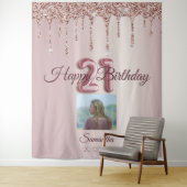 21e verjaardag Roos Gold ballon Glitter Wandkleed (In situ)