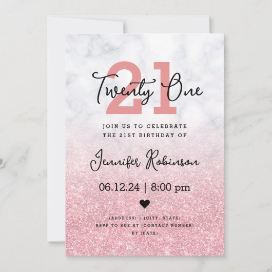 21e verjaardag Roos Gold Glitter Marble Kaart (Voorkant)