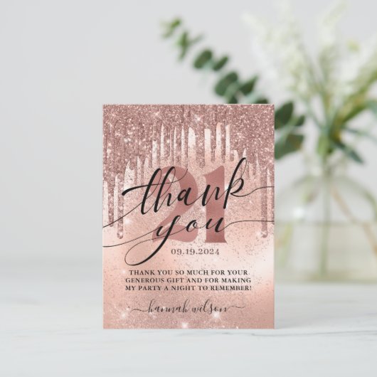 21e verjaardag Roos Gold Hartelijk dank Briefkaart (Staand voorkant)