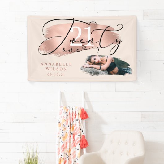 21e verjaardag Roos Gold & roze foto Spandoek (Insitu)