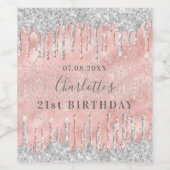 21e verjaardag roos Gold Silver Drips Naam Wijn Etiket (Enkel label)