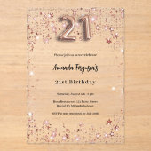 21e verjaardag roos Gold Stars Clear Party Acryl Uitnodigingen (Voorkant)