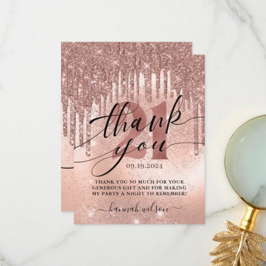 21e verjaardag Roos Gold van de partij Bedankkaart (Voorkant / Achterkant in situ)