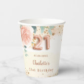 21e verjaardag roos Goud Bloemen Groen Naam Papieren Bekers (Voorkant)