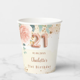 21e verjaardag roos Goud Bloemen Groen Naam Papieren Bekers