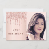 21e verjaardag roos goud glitter aangepaste fotogl kaart (Voorkant)